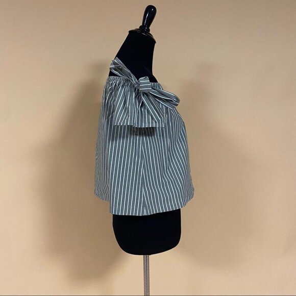 5/$20 Lush Green White Stripe Off the Shoulder Cotton Blouse Top Bows Sz XS - Picture 5 of 10